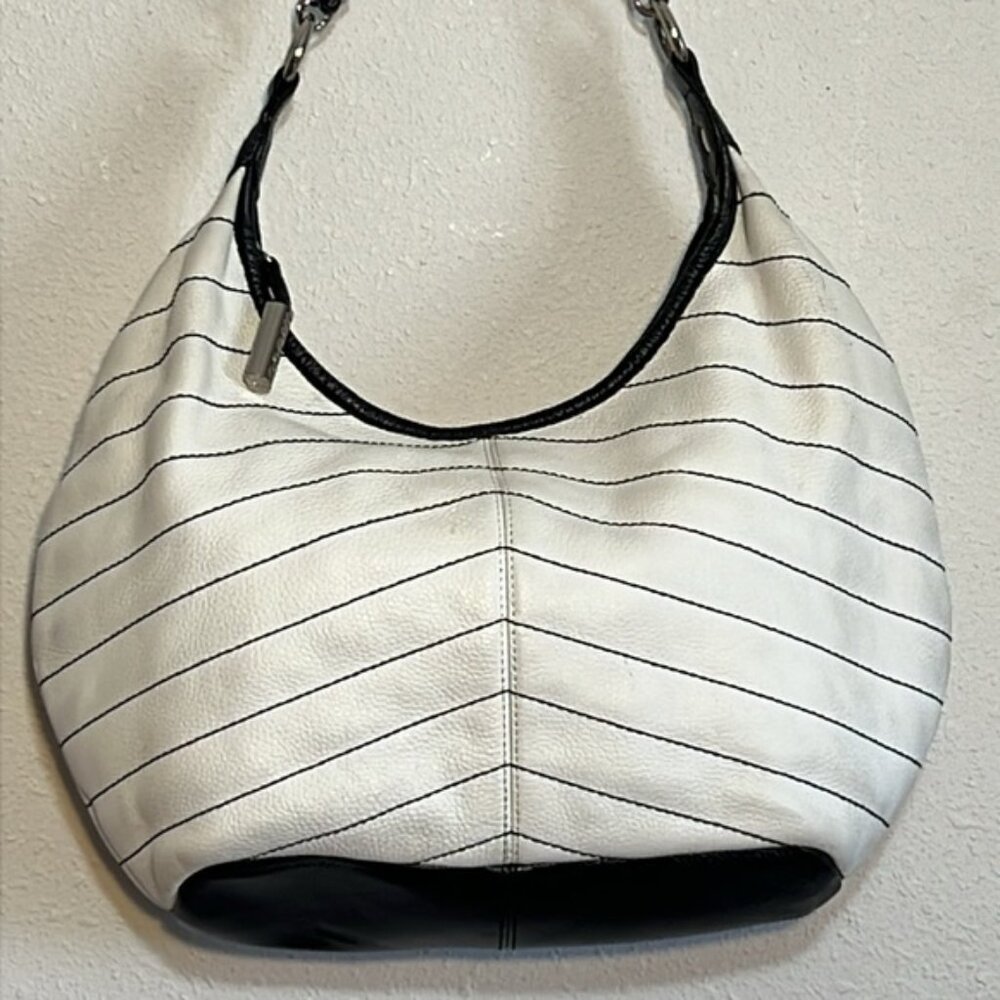 Bodhi Hobo Leather White/ Black Shoulder Handbag
